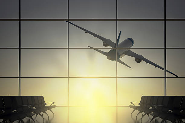 istock Plane flies away from airport 471968025