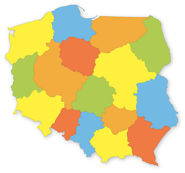 colorido mapa da polónia com voivodeships - malopolskie province imagens e fotografias de stock