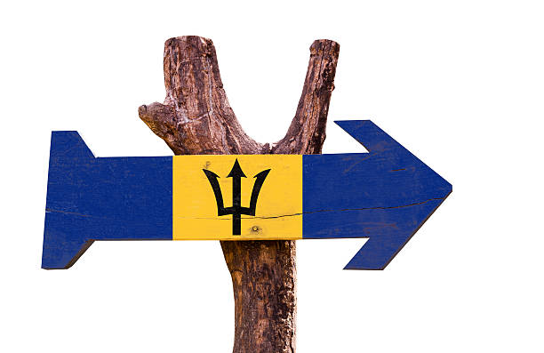 istock Barbados Flag wooden sign isolated on white background 471969324