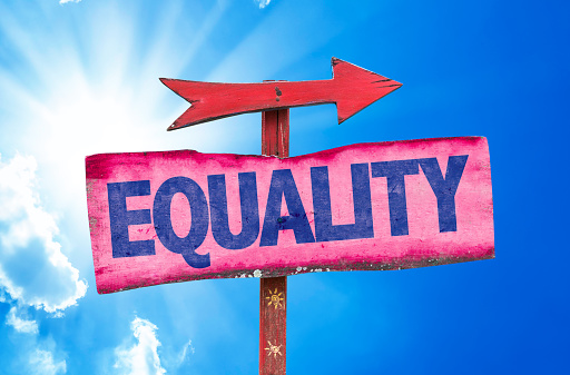 Equality sign with sky background