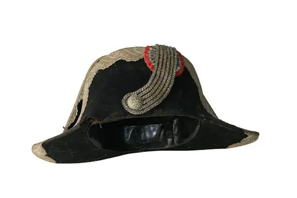 Black tricorn hat (Napoleon hat), isolated over white.