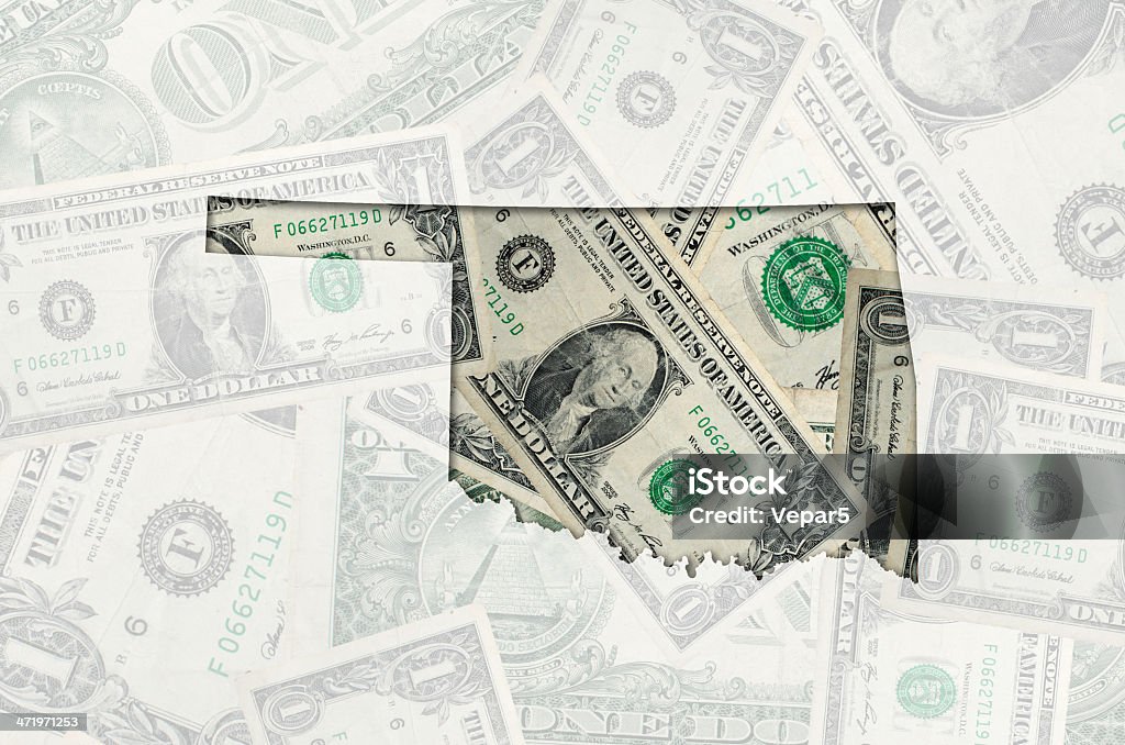 Mapa de contorno de oklahoma com transparente notas de Dólar Americano - Royalty-free Cartografia Foto de stock