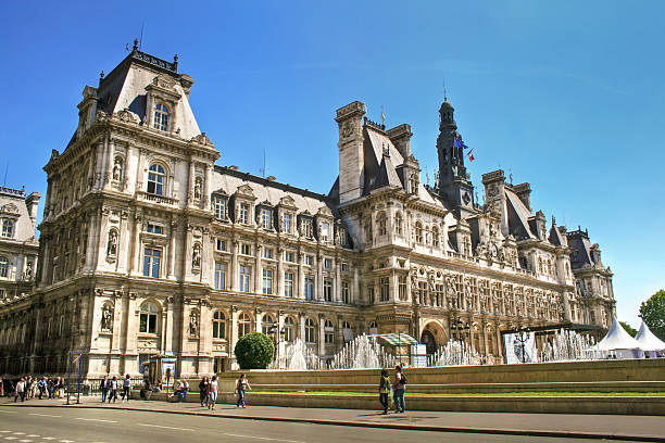 The Hôtel de Ville in Paris front view stock photo