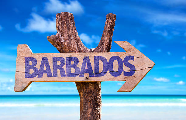 istock Barbados wooden sign with beach background 471973470