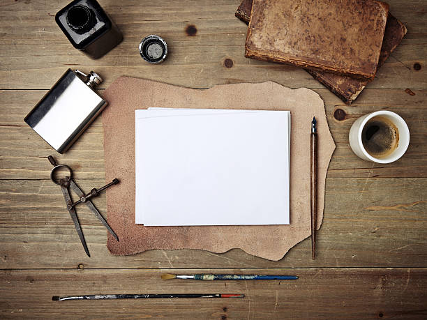 istock Composition of vintage elements and white blank page 471973684