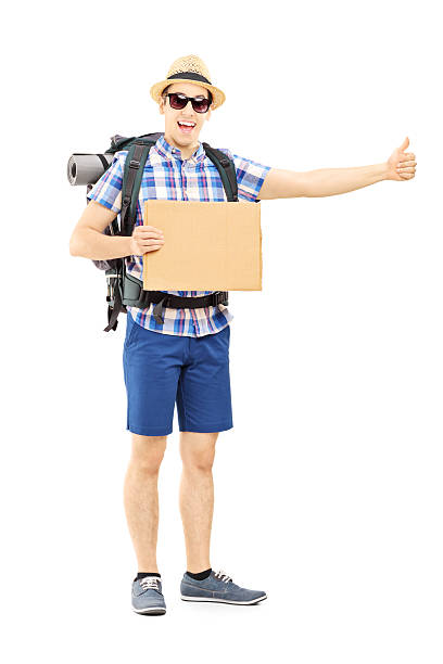 istock Male tourist with backpack hitchhiking 471975989