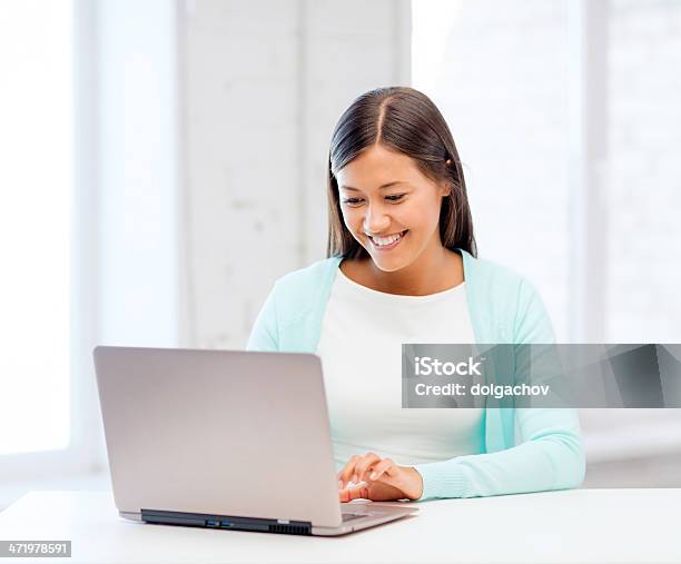 International Student Girl With Laptop At School Stock Photo - Download Image Now - Adult, Adult Student, Adults Only