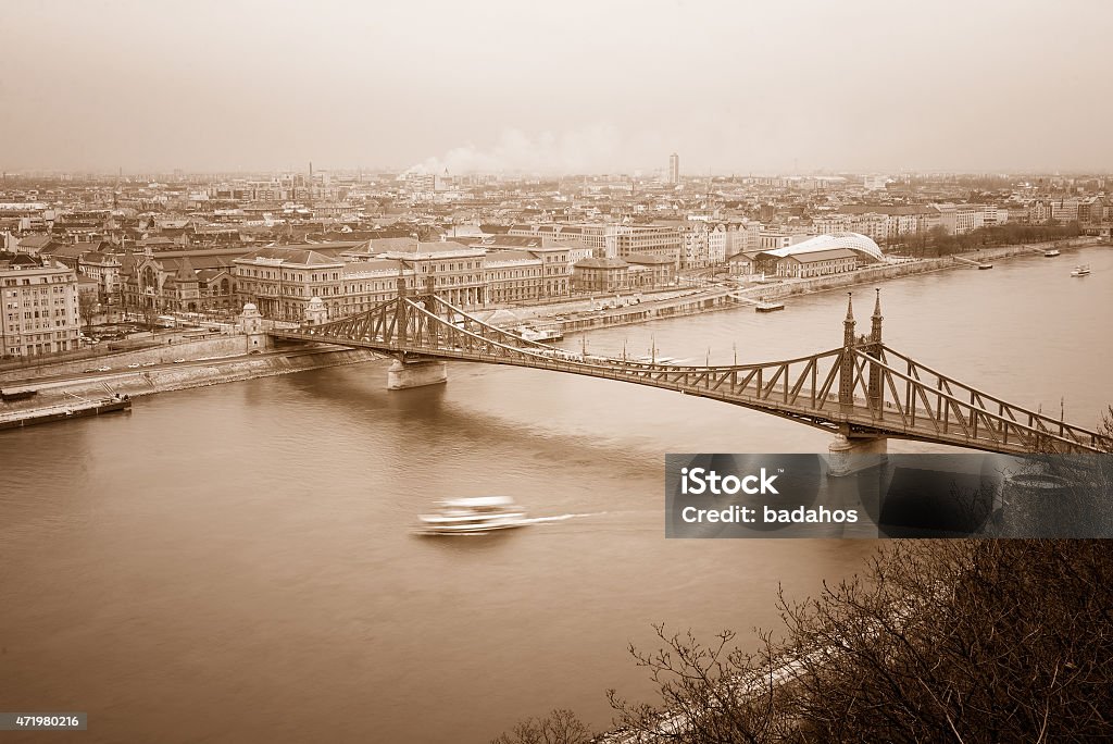 Liberty Bridge top view of the  Liberty Bridge in Budapest 2015 Stock Photo