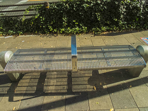 istock beautiful stainless steel bench on sunlight 471984409
