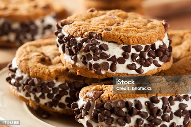 초콜릿칩 쿠키가 아이스크림 Sandiwch 아이스크림 샌드위치에 대한 스톡 사진 및 기타 이미지 - 아이스크림 샌드위치, 0명, 냉동된