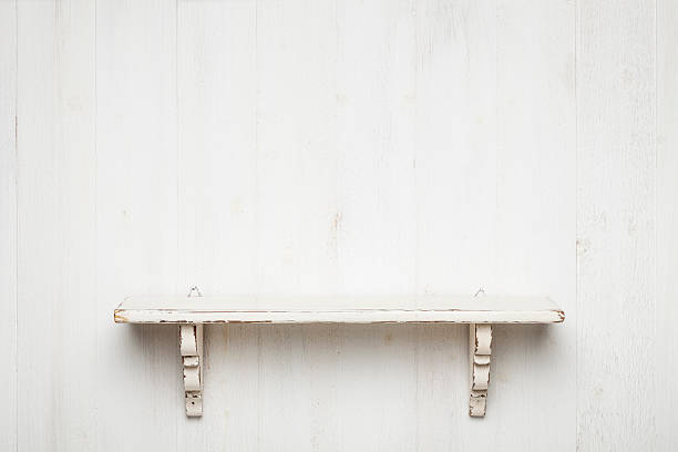 Shelf on white painted wood background