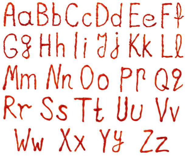 istock Alphabet letters made from tomato, ketchup 471990069