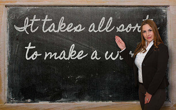 istock Teacher showing It takes all sorts to make a world 471992153