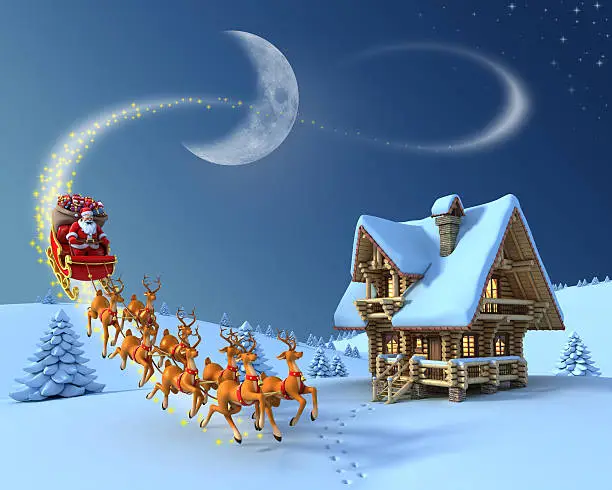 Photo of Santa Claus rides reindeer sleigh