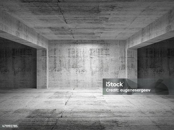 Abstracto Negro Habitación Vacía Perspectiva Concreta Interior De Foto de stock y más banco de imágenes de Cemento