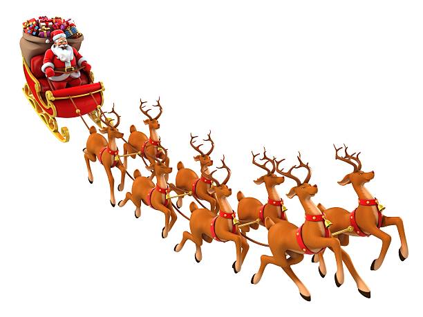 istock Santa Claus rides reindeer sleigh 471992925