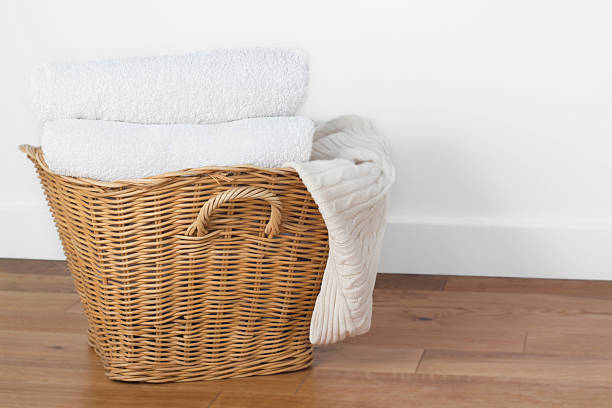istock A laundry basket holds fresh folded towels  471993089