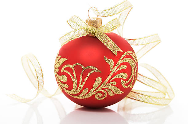 istock Red christmas ball with golden ribbon 471993893