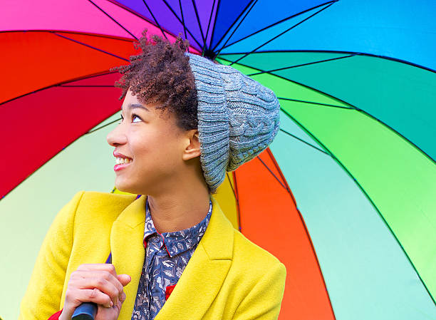 istock Young woman with colourful umbrella 471993903