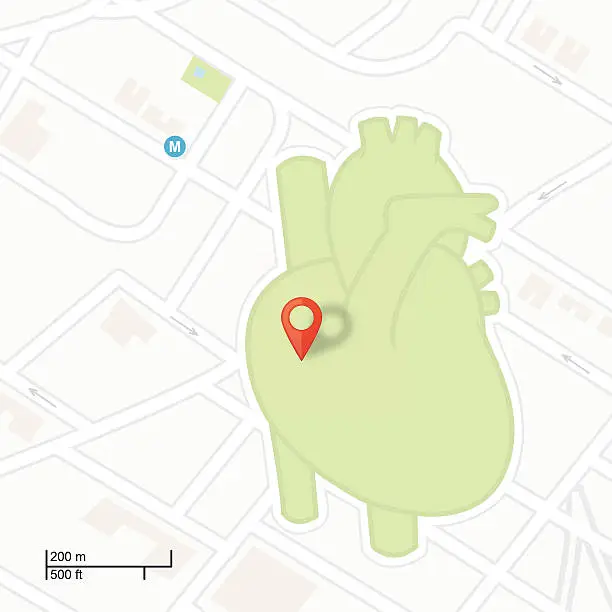 Vector illustration of Heart shape parc on GPS map