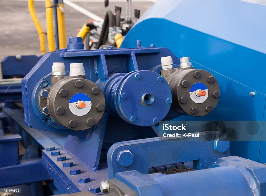 Hydraulic Cylinders on Lifting Bridge, Hydraulic Cylinders on Lifting Bridge, blue color 2015 Stock Photo