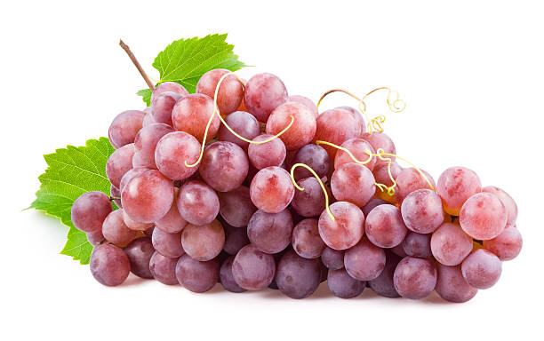 istock Fresh red grapes with leaves. Isolated on white 471996029