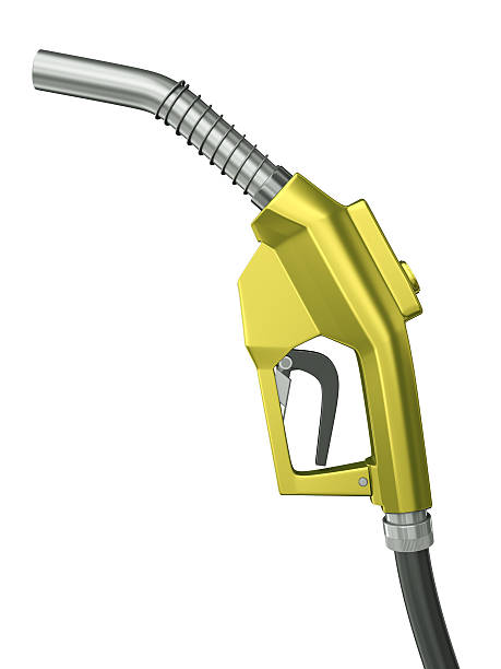 istock Yellow fuel nozzle close-up against a white background 471996377