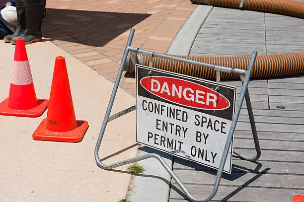 Photo of Danger sign warns of confined work space