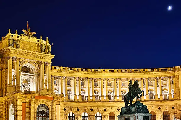 Hofburg Palace by night, Vienna, austrian national library at hofburg complex
