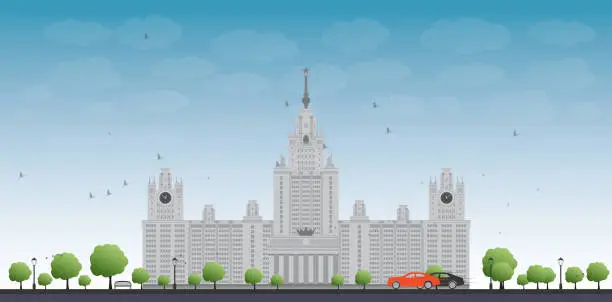 Vector illustration of MGU. Moscow State University, Moscow, Russia.