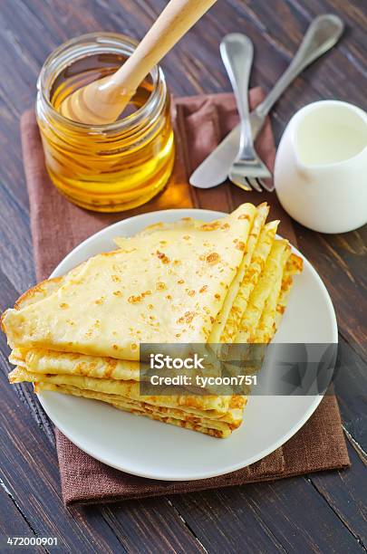 Pancakes With Honey Stock Photo - Download Image Now - Backgrounds, Baked, Breakfast