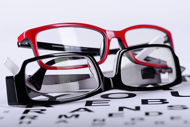 eyeglasses and eye chart stock photo