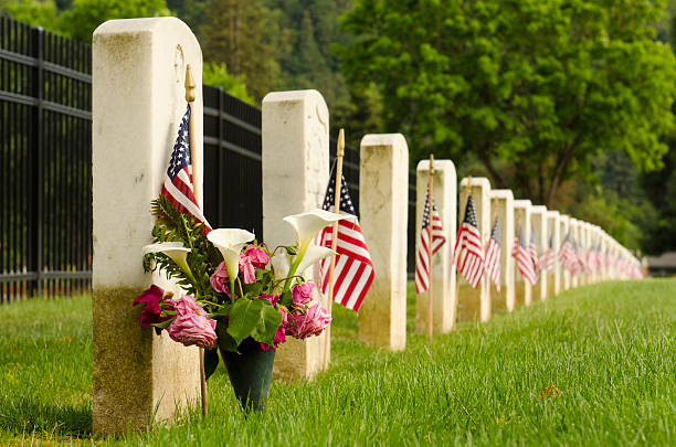 Flags placed at the final resting graves of USA military veterans during Mermorial Day