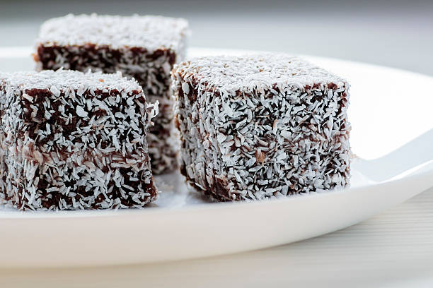 Australian Lamington cake on white plate
