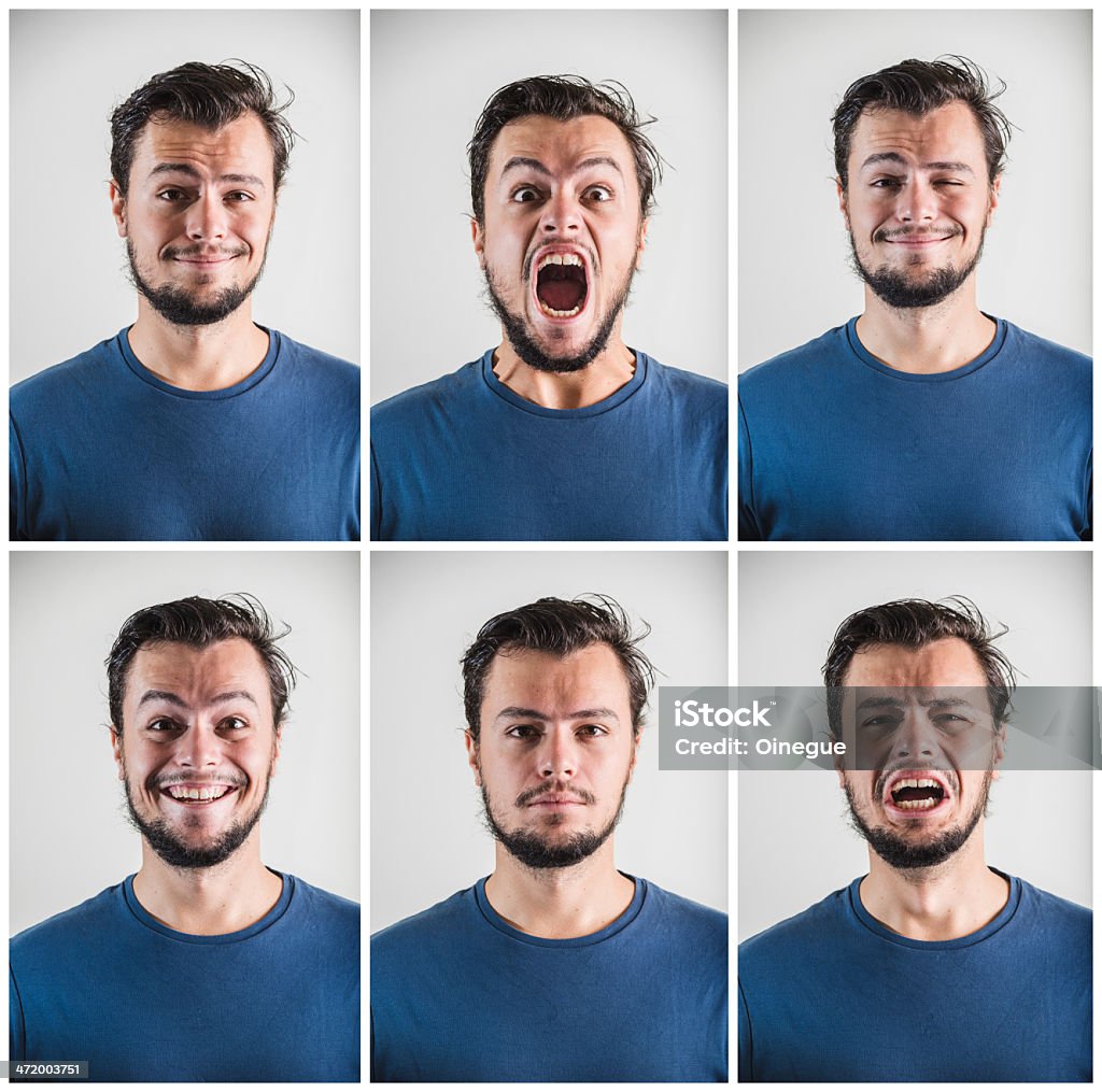 collage of young stylish man expressions collage of young stylish man expressions on white background Adult Stock Photo