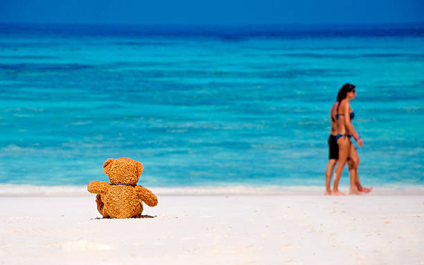 istock Loneliness Teddy Bear sitting on the beach. 472004717