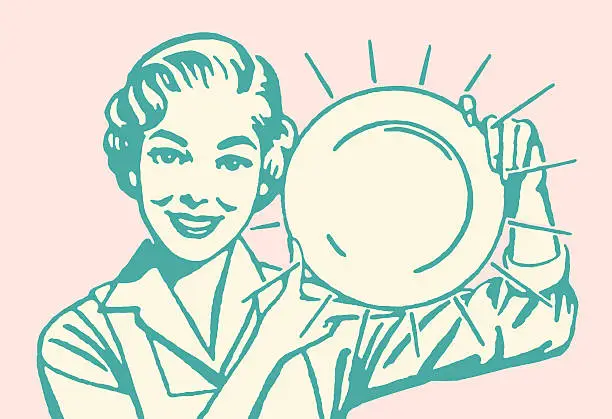 Vector illustration of Woman Holding Clean Dish