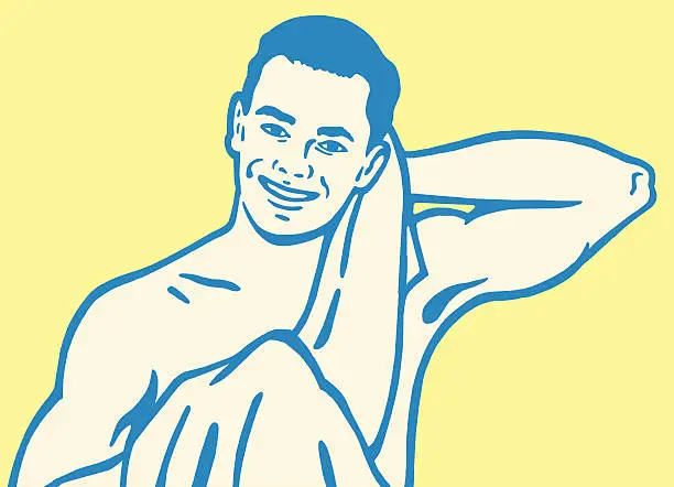Vector illustration of Man Drying Off With Towel