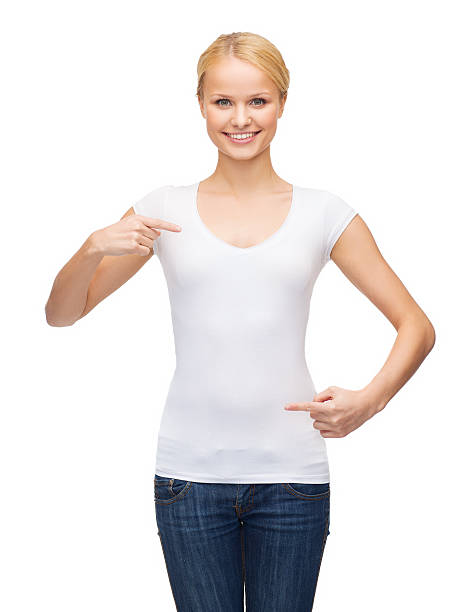 istock woman in blank white t-shirt 472007615