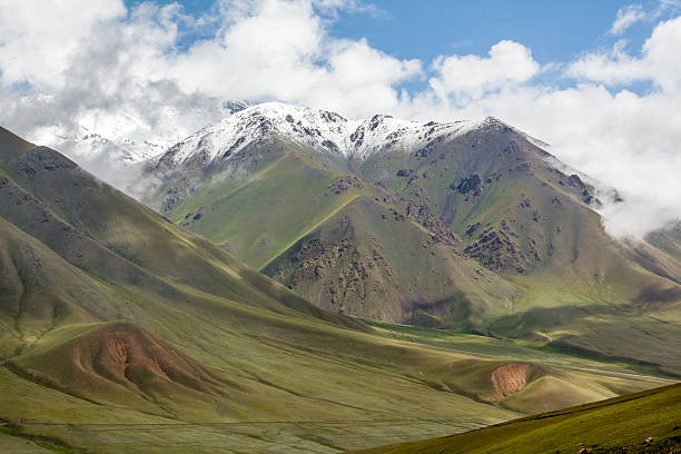 Landscape of mountains with snow peaks, Tien Shan stock photo