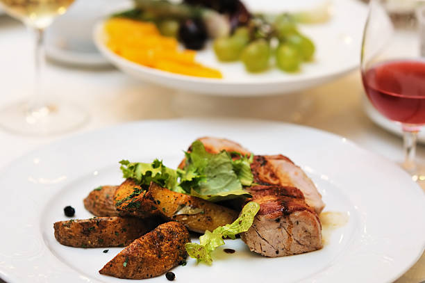 istock Meat and baked potato on white plate 472013673
