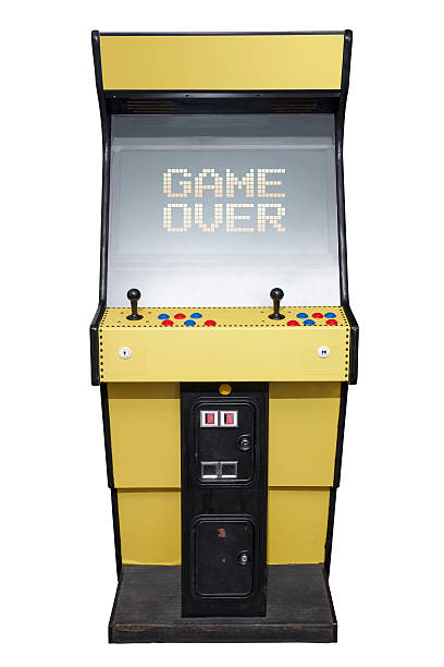 Arcade game over Vintage video game with Game Over screen isolated on white arcade photos stock pictures, royalty-free photos & images