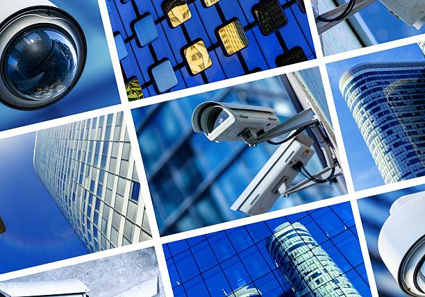 collage of security camera and urban video collage of security camera and urban video cityscape videos stock pictures, royalty-free photos & images