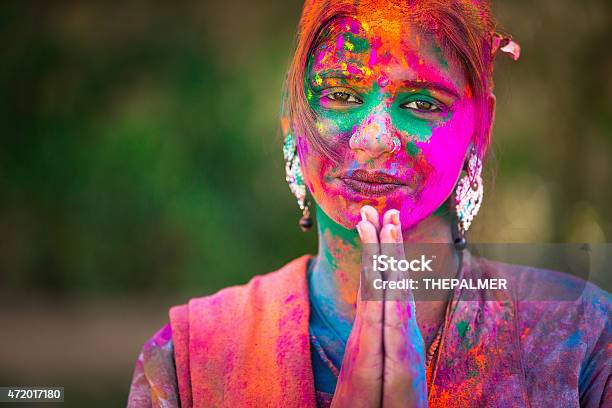 Namaste On Holi Festival Stock Photo - Download Image Now - Celebration, Holi, 2015