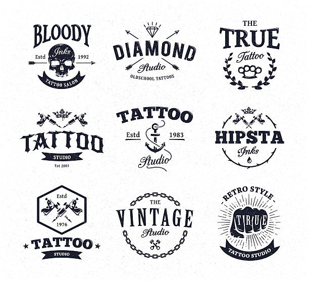 illustrazioni stock, clip art, cartoni animati e icone di tendenza di tatuaggio studio logo - anchor retro revival tattoo old fashioned