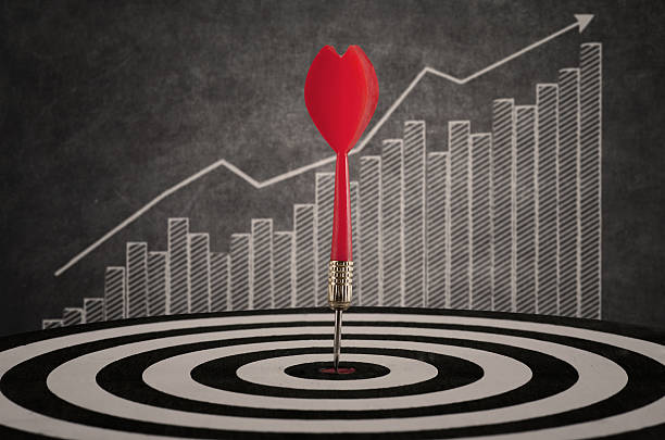 istock Bulls-eye hit target in dart board on profit bar chart 472017653