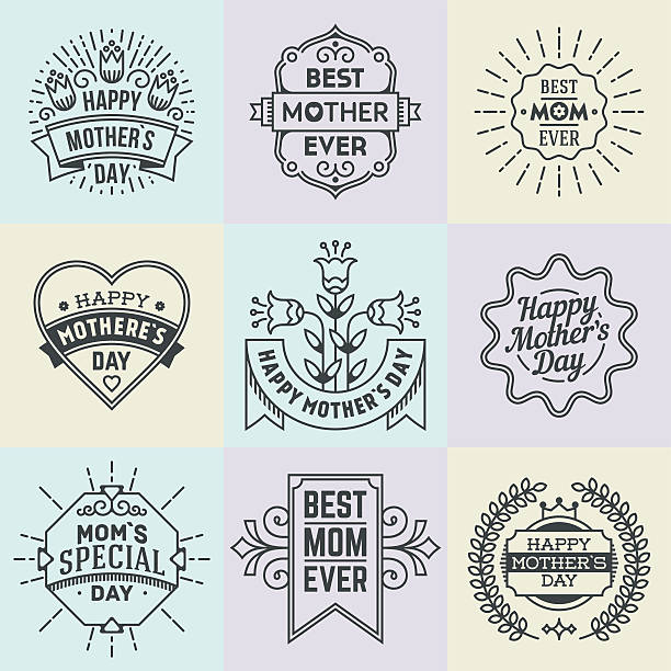 illustrations, cliparts, dessins animés et icônes de fête des mères.   assortiment de design rétro insignias logotypes ensemble. - mothers day mother single flower family