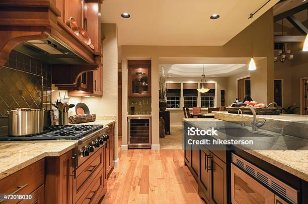 Kitchen In New Luxury Home Stock Photo - Download Image Now - Kitchen, Luxury, Brown