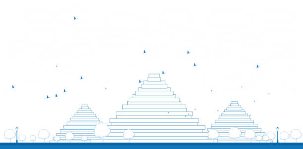 ilustrações, clipart, desenhos animados e ícones de contorno pirâmides de gizé, ilustração vetorial - monument tomb awe statue