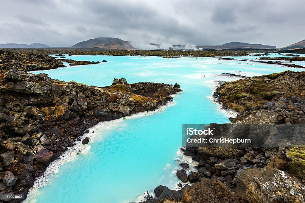 Blue Lagoon, Iceland, Europe Wide angle view of the landscape at the Blue Lagoon in Iceland, Europe. Blue Lagoon - Iceland Stock Photo